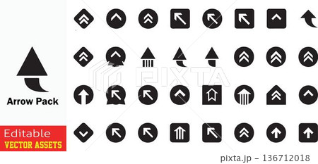 Collection of black arrow icons in various...のイラスト素材 [136712018] - PIXTA