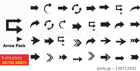 Collection of various black arrow shapes and designs isolated on white background Collection of various black arrow shapes and designs isolated on white background 136712032