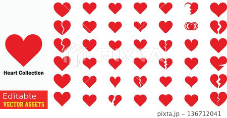 Collection of various red heart shapes for love and valentines day designs 136712041