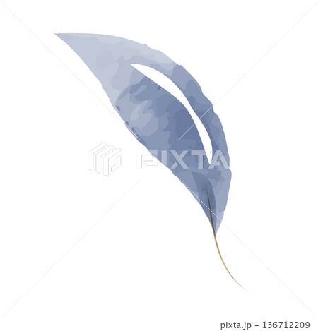 A beautiful single blue watercolor leaf with subtle shading and soft edges floats on a clean white background, creating a calm and artistic design element. Delicate brushstrokes add texture. 136712209