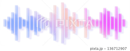 3d glass holographic sound wave icon - rainbow gradient lines in pink blue purple colors. Audio waveform, voice message, recording music track, podcast soundwave, radio frequency. 3D illustration 136712907