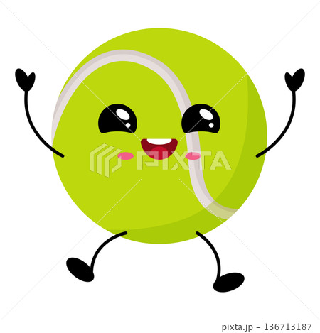 Cute kawaii flat tennis ball character. 136713187