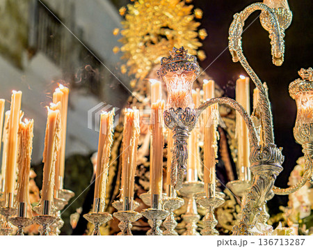 Religious Float with the Virgin Mary at Night Religious Float with the Virgin Mary at Night 136713287