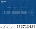 Passenger aircraft blueprint. Commercial aircraft seat map. Interior of a modern turbojet aircraft. Top view drawing 136713484