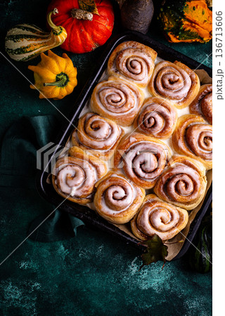 Fresh homemade bakery cinnamon buns Fresh homemade bakery cinnamon buns 136713606