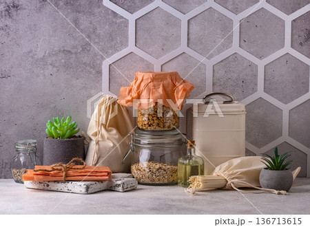 Beeswax wrap. Reusable plastic free concept 136713615