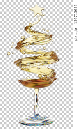 Champagne Glass Art: Christmas Tree Swirl with Star Topper for Holiday Celebration Champagne Glass Art: Christmas Tree Swirl with Star Topper for Holiday Celebration 136713632