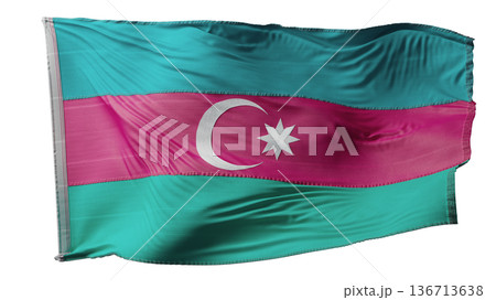 Waving Azerbaijan Flag With Crescent And Eight-Pointed Star On White Background Waving Azerbaijan Flag With Crescent And Eight-Pointed Star On White Background 136713638