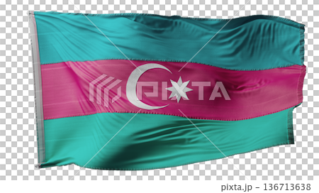 Waving Azerbaijan Flag With Crescent And Eight-Pointed Star On White Background Waving Azerbaijan Flag With Crescent And Eight-Pointed Star On White Background 136713638
