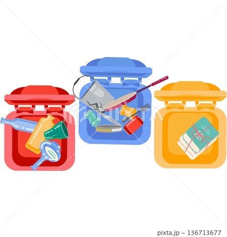 Trash bin for garbage segregation vector top view Trash bin for garbage segregation vector top view 136713677