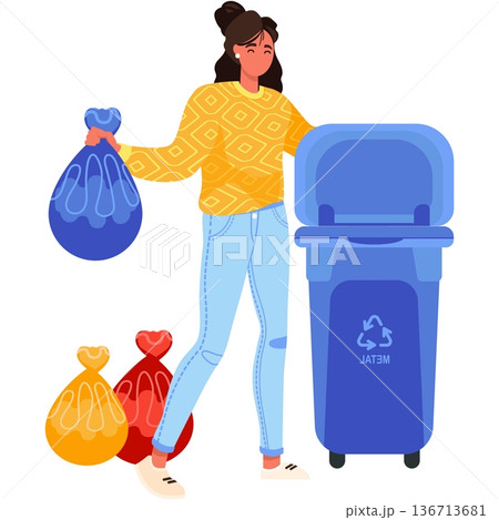 Woman sorting garbage for recycle vector icon 136713681