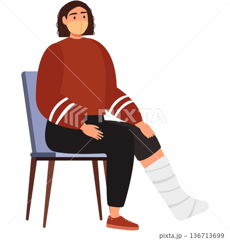 Woman in face mask with broken leg vector icon 136713699