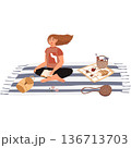 Woman sitting on blanket reading book vector 136713703