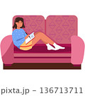 Woman writing in notebook on sofa vector icon 136713711