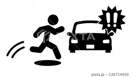 車の前方に飛び出す人物 車の前方に飛び出す人物 136714050