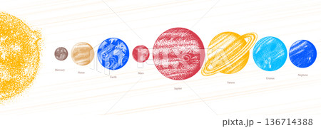 Planets of the Solar system in hand drawn stippling dot work style for science and astronomical Planets of the Solar system in hand drawn stippling dot work style for science and astronomical 136714388