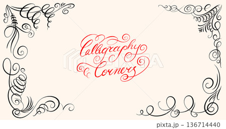 Calligraphy frame template with corner or borders with beautiful hand drawn calligraphic flourishing 136714440