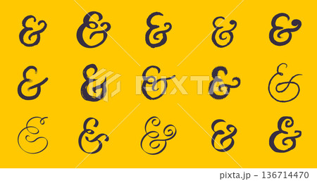 Black Hand drawn and brush made ampersands symbols. Pen and ink, grunge and other style. doodle and Black Hand drawn and brush made ampersands symbols. Pen and ink, grunge and other style. doodle and 136714470
