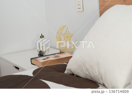 Modern bedroom with Ramadan decoration 136714809