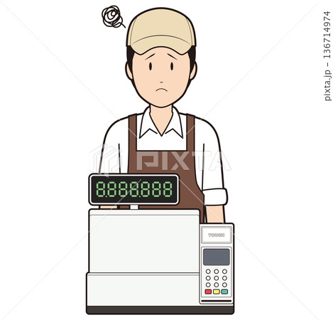 レジスターと男性カフェ店員④ 136714974