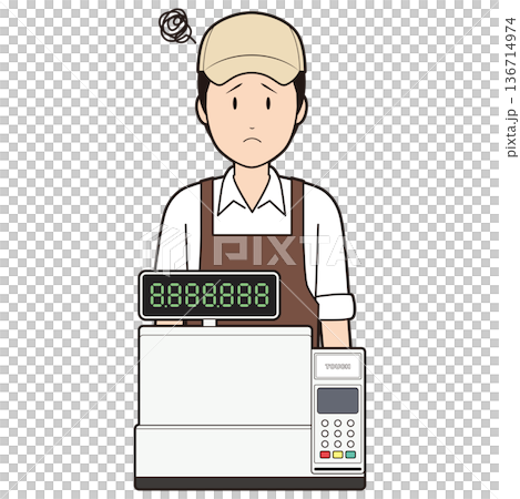 レジスターと男性カフェ店員④ 136714974