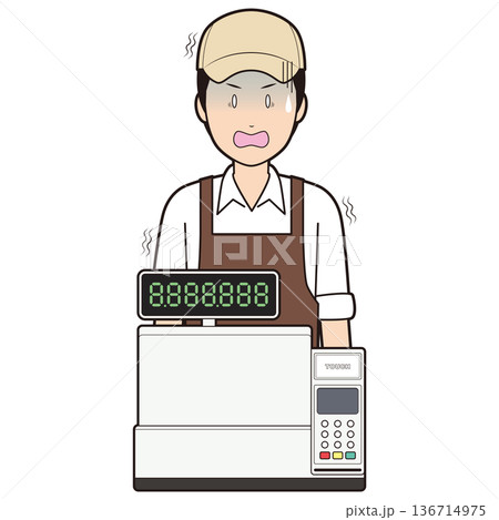 レジスターと男性カフェ店員⑤ 136714975