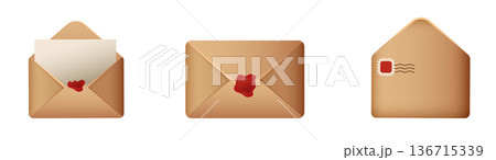 Sealed envelopes collection with wax seal and stamp Sealed envelopes collection with wax seal and stamp 136715339