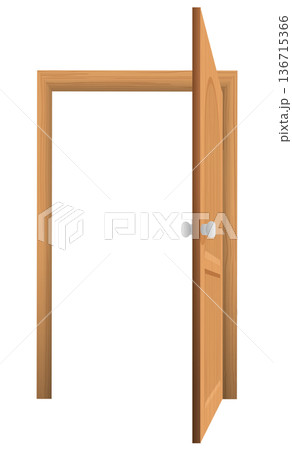 Wooden door frame with open door 136715366
