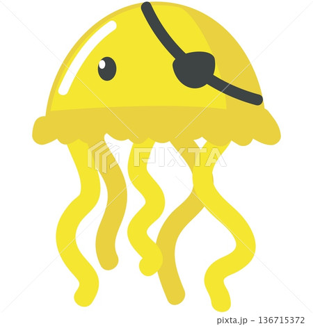 Cute pirate jellyfish animal in eye patch vector Cute pirate jellyfish animal in eye patch vector 136715372