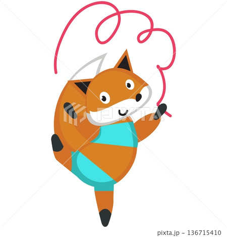 Fox gymnast with ribbon vector cute dancer icon Fox gymnast with ribbon vector cute dancer icon 136715410