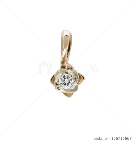 Gold diamond pendant charm with floral setting, isolated on white background 136715667