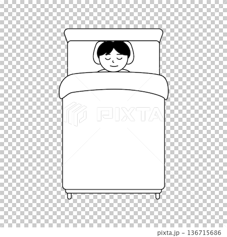 單色插圖，描繪了一位男子在床上安詳地睡覺。 136715686