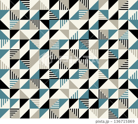 Seamless modern geometric pattern with triangles and stripes in blue and grey tones. Eps 10 136715869