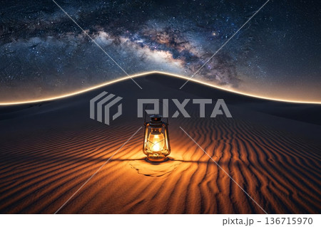 Lantern Night Desert in Dune Milky Way and Glow Stars 136715970