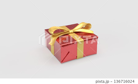 Luxury Red Gift Box with Gold Ribbon on White Background 3d render. 136716024