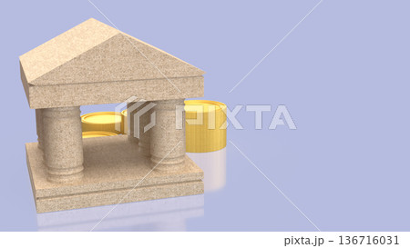 Classical Stone Bank with Golden Coins Concept 3d render. 136716031
