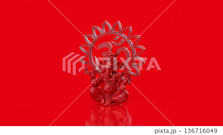 Red Ganesha with Om Symbol Background 3d render Red Ganesha with Om Symbol Background 3d render 136716049