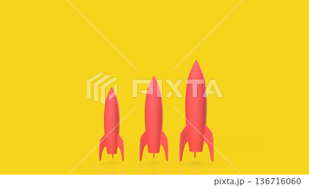 Startup Growth Stages With Three Rocket Launches 3d render. Startup Growth Stages With Three Rocket Launches 3d render. 136716060