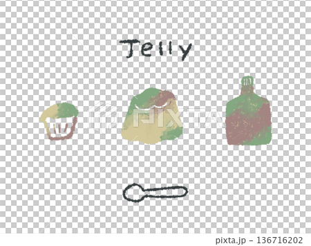 Colorful hand-drawn illustrations of jelly that can be used as icons or symbols in designs Colorful hand-drawn illustrations of jelly that can be used as icons or symbols in designs 136716202