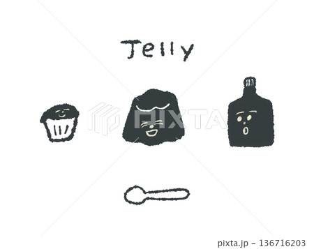 アイコンやシンボルマークとして、デザイン時に使いやすい表情豊かな手描きイラスト・ゼリー 136716203