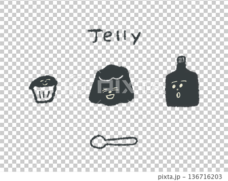 アイコンやシンボルマークとして、デザイン時に使いやすい表情豊かな手描きイラスト・ゼリー 136716203