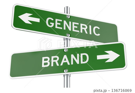Generic or Brand green direction arrows, street signs. 3D rendering 136716869