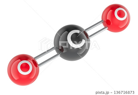 Carbon Dioxide CO2 Molecule Model, 3D rendering Carbon Dioxide CO2 Molecule Model, 3D rendering 136716873
