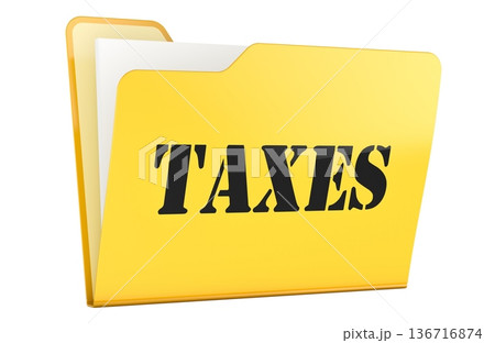 Taxes, yellow folder. 3D rendering 136716874
