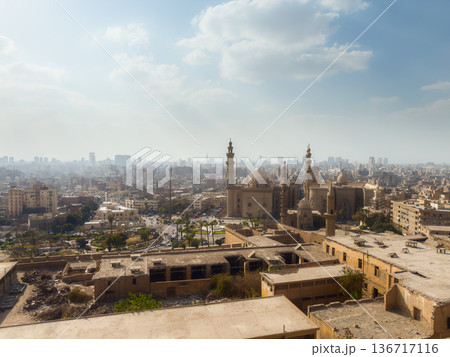 Cairo Skyline Under Blue Sky Showing Modern Architecture and City Life 136717116
