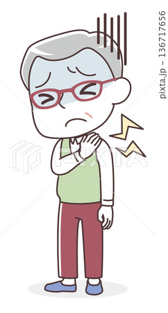 ひどい肩こりに苦しむシニア男性のイラスト 136717656