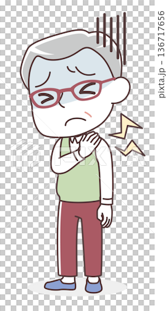 Illustration of a senior man suffering from severe stiff shoulders Illustration of a senior man suffering from severe stiff shoulders 136717656