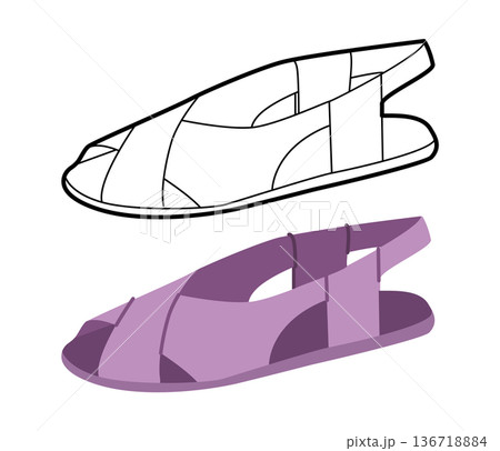 Purple fisherman sandal shoe women flat plus line set. Cage strap flat sandal for lifestyle blog holiday project. Purple fisherman sandal shoe women flat plus line set. Cage strap flat sandal for lifestyle blog holiday project. 136718884