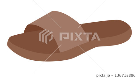 Brown slide sandal shoe women flat. One strap open toe sandal for summer walk relaxed wardrobe. Technical fashion 136718886