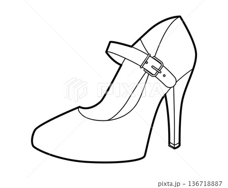 Mary Jane pump women heel single line pair. Strap round toe vintage dress footwear for party, wedding, office, school.  136718887